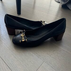 TORY BURCH Women's Navy Blue all Leather Block Heel